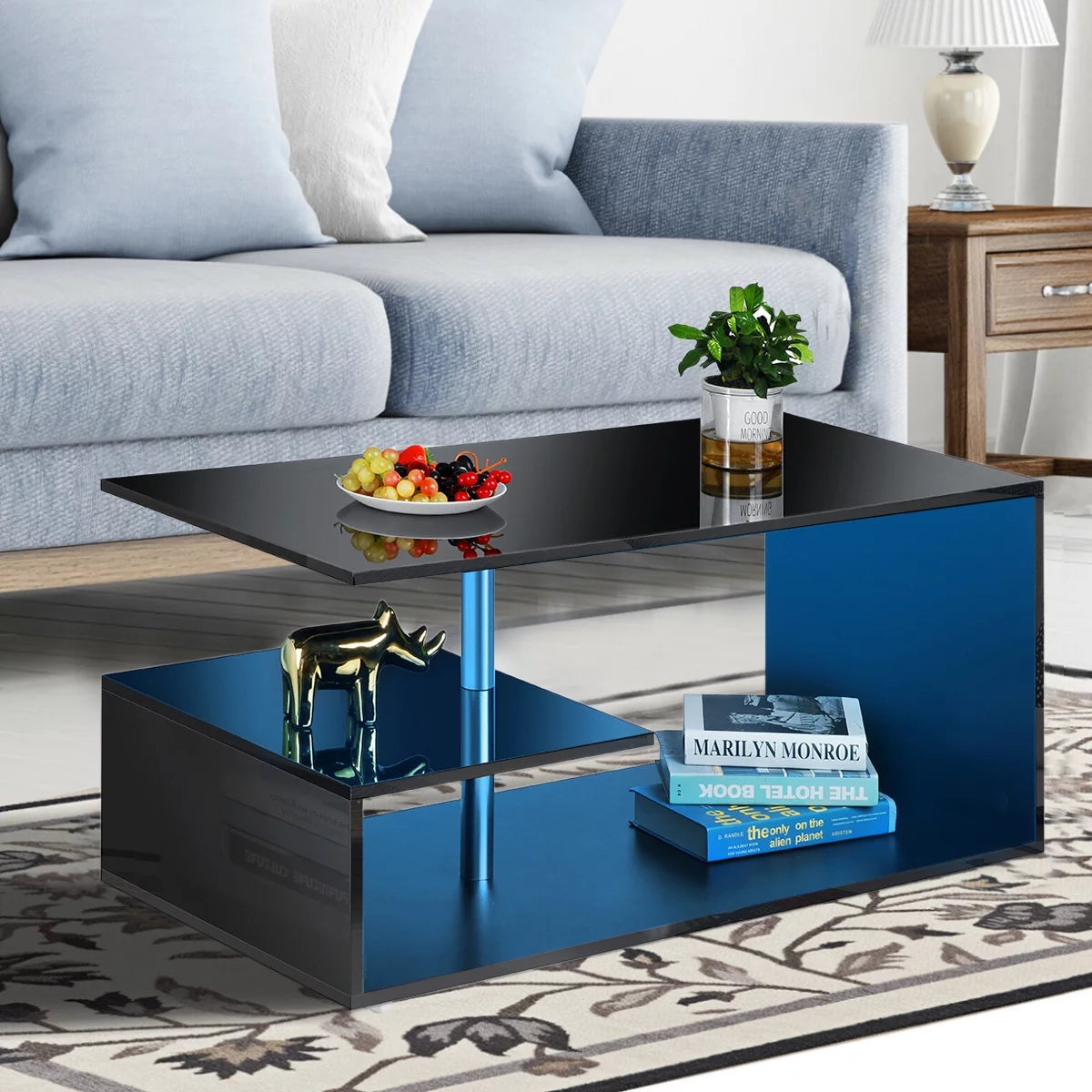 Hommpa Coffee Table with Storage & Display Shelves LED Coffee Table Center Cocktail Table for Living Room