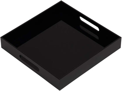 Glossy Black Sturdy Acrylic Serving Tray with Handles-12X12Inch-Serving Coffee,Appetizer,Breakfast,Butler-Kitchen Countertop Tray-Makeup Drawer Organizer-Vanity Table Tray-Ottoman Tray-Decorative Tray