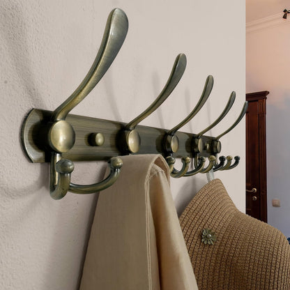 Wall Mounted Coat Rack - 5 Tri Hooks, Heavy Duty, Stainless Steel, Metal Coat Hook Rail for Coat Hat Towel Purse Robes Mudroom Bathroom Entryway (Bronze, 2 Packs)