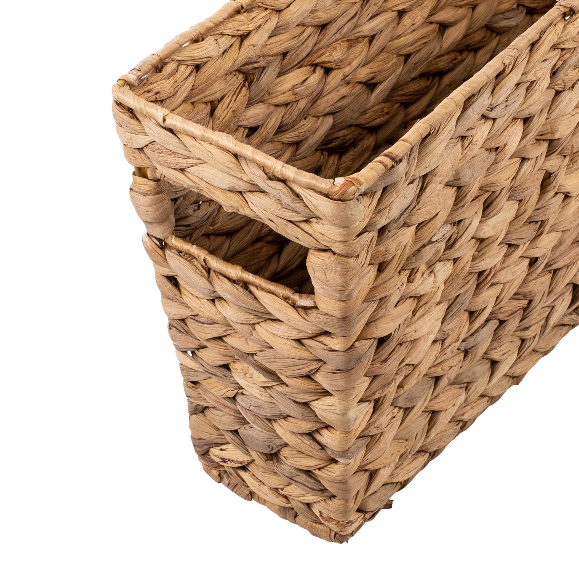 Water Hyacinth Wicker Magazine Storage Basket with Cut-Out Handles, Natural