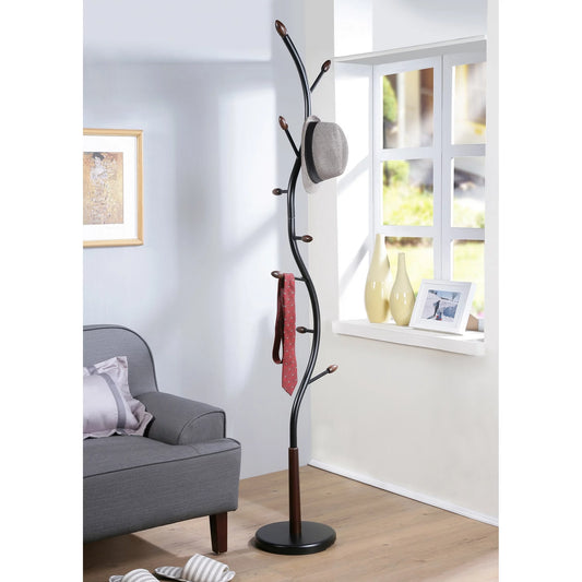 Arles Metal Standing Coat Rack, Black and Walnut