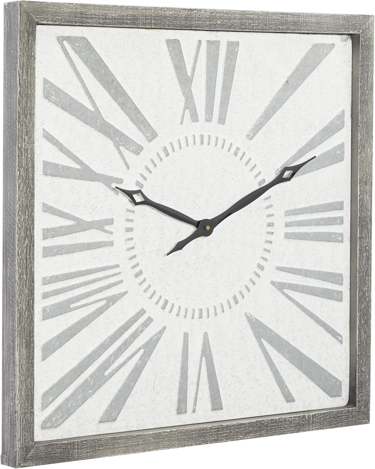 Metal Decorative Wall Clock Distressed Square Wall Clock for Home, Wall Clock for Room 25" X 2" X 25", Gray