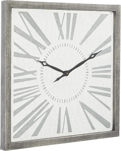 Metal Decorative Wall Clock Distressed Square Wall Clock for Home, Wall Clock for Room 25" X 2" X 25", Gray