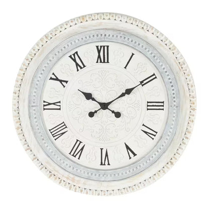 22 In. X 22 In. White Wood Carved Beading Wall Clock