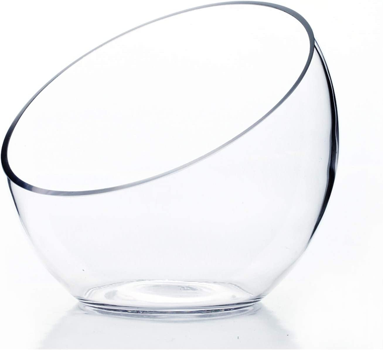 Clear Slant Cut Bowl Glass Vase, Glass Terrarium, Candy Dish, Glassware, Slant Open: 7". Height: 6" X 2.7". Base: 4" (1 Piece)