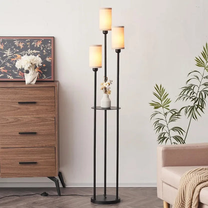 65" Boho Floor Lamp for Living Room Rattan Floor Lamp with Shelves, 3 LED Bulbs Included Standing Lamp, Floor Lamp