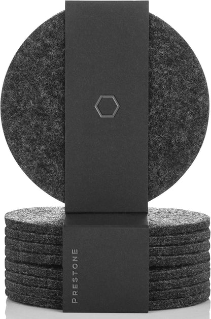 Coasters for Drinks Set of 9, Absorbent Felt Coasters with Double Holder, Unique Phone Coaster, Premium Package, Perfect Housewarming Gift Idea, Protects Furniture (Round, Charcoal)