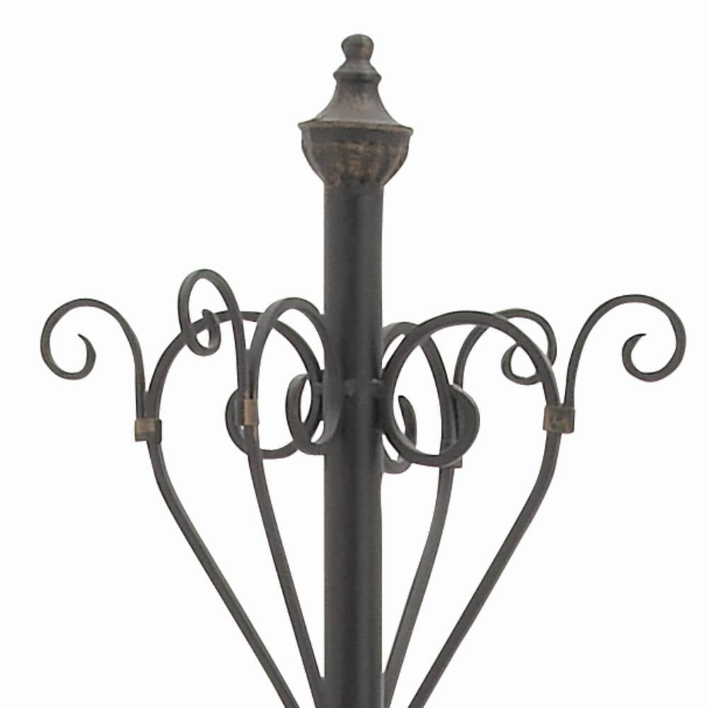 74 In. Black Metal Vintage Style Coat Rack with Scroll Designs