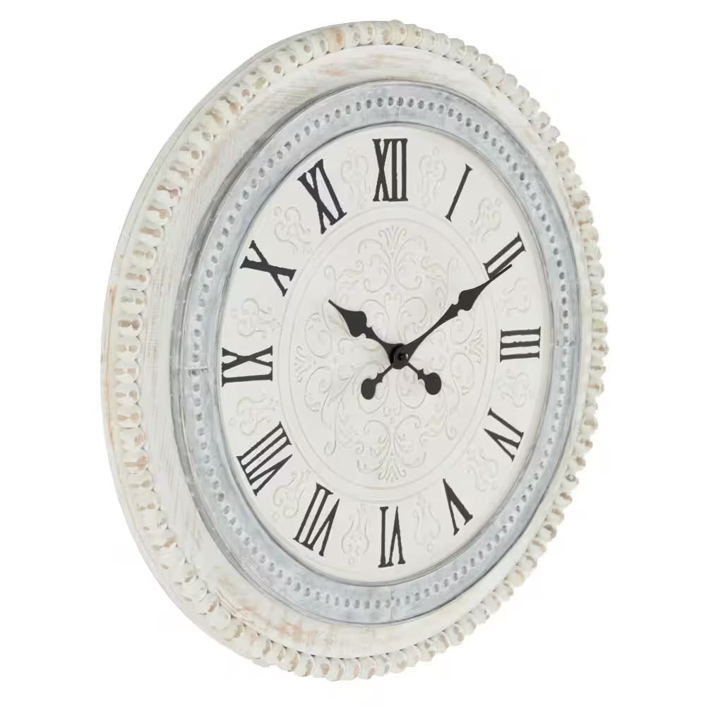 22 In. X 22 In. White Wood Carved Beading Wall Clock