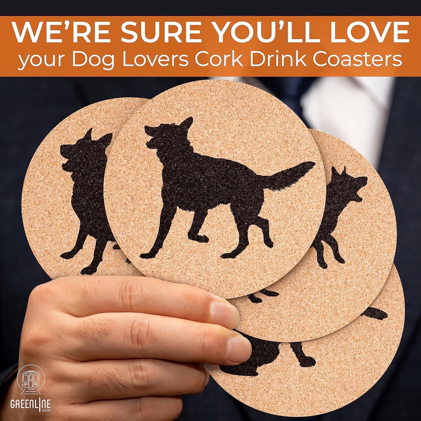 German Shepherd Lovers Cork Drink Coasters - Set of 4 Dog Coasters with Protective Bottom | German Shepherd Decor Coasters for Drinks| Great Gift Idea for German Shepherd Moms & Dads