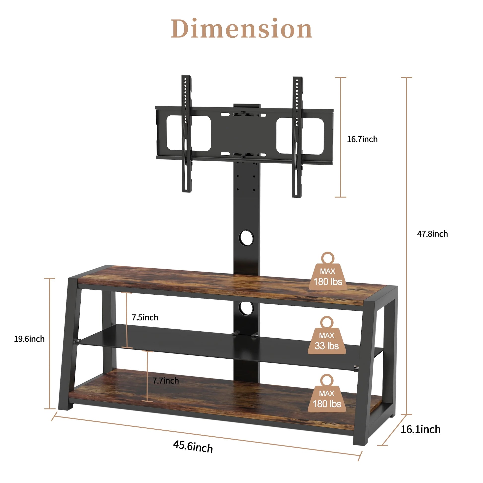 Swivel TV Stand with Mount, Wood Floor TV Stand for 65" TV Bedroom