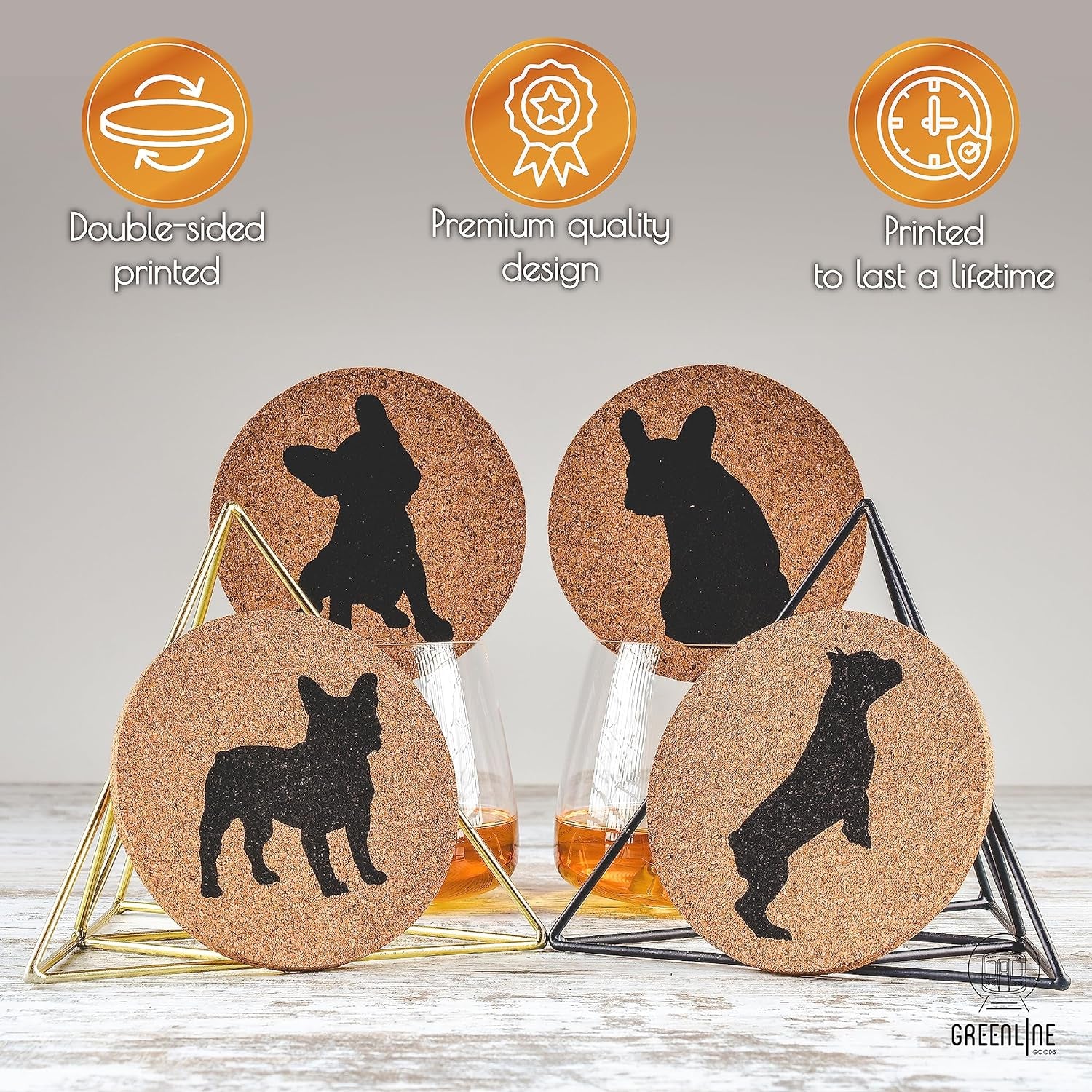 French Bulldog Lovers Cork Drink Coasters - Set of 4 Dog Coasters with Protective Bottom - French Bulldog Decor Coasters for Drinks - Frenchie Gift Idea for French Bulldog Moms & Dads