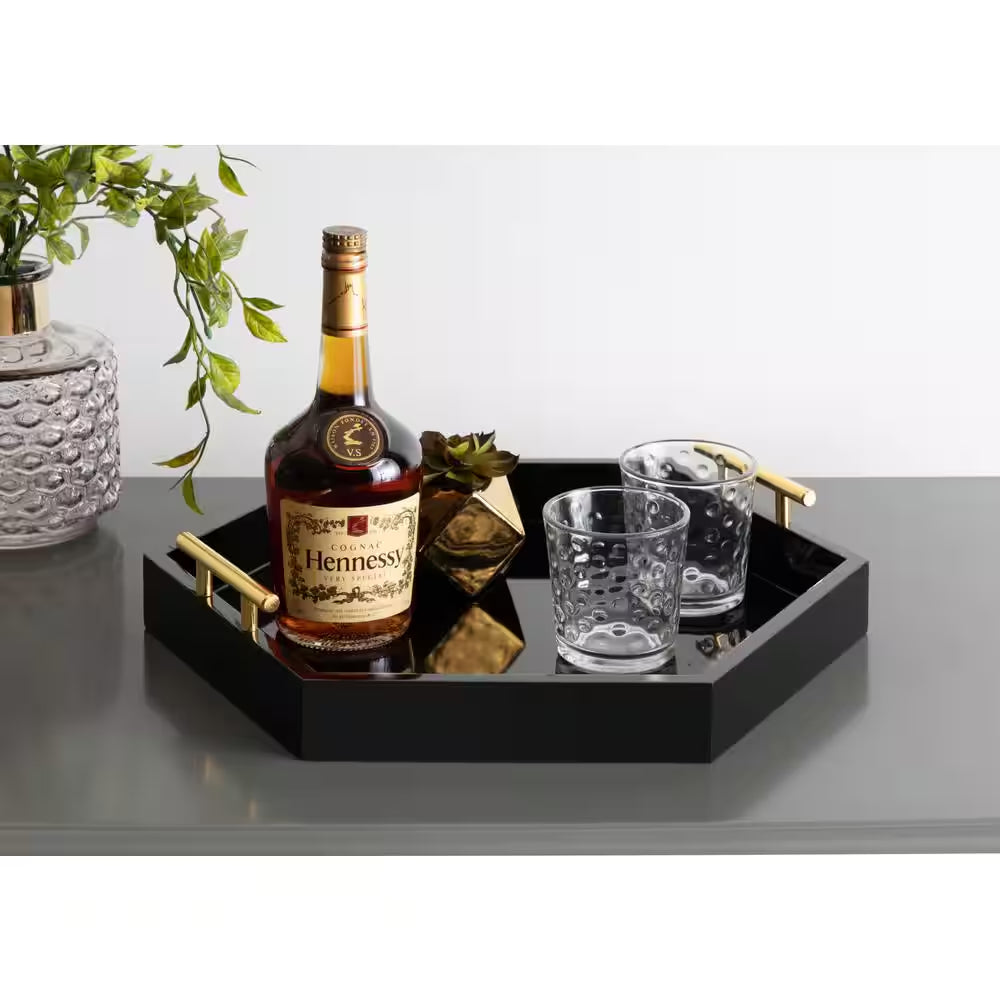 Lipton 18 In.X 18 In. Black/Gold Hexagon Decorative Tray