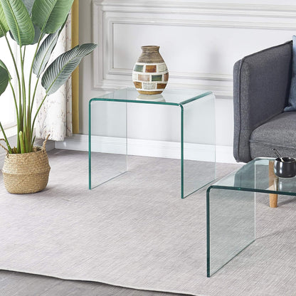 Clear Side Table Small Glass End Tables,Tempered Nightstand Side Table, Transparent Glass Side Table, Home Office Furniture Bent Coffee Table Sofa Table 19.72X15.8X17.72Inch