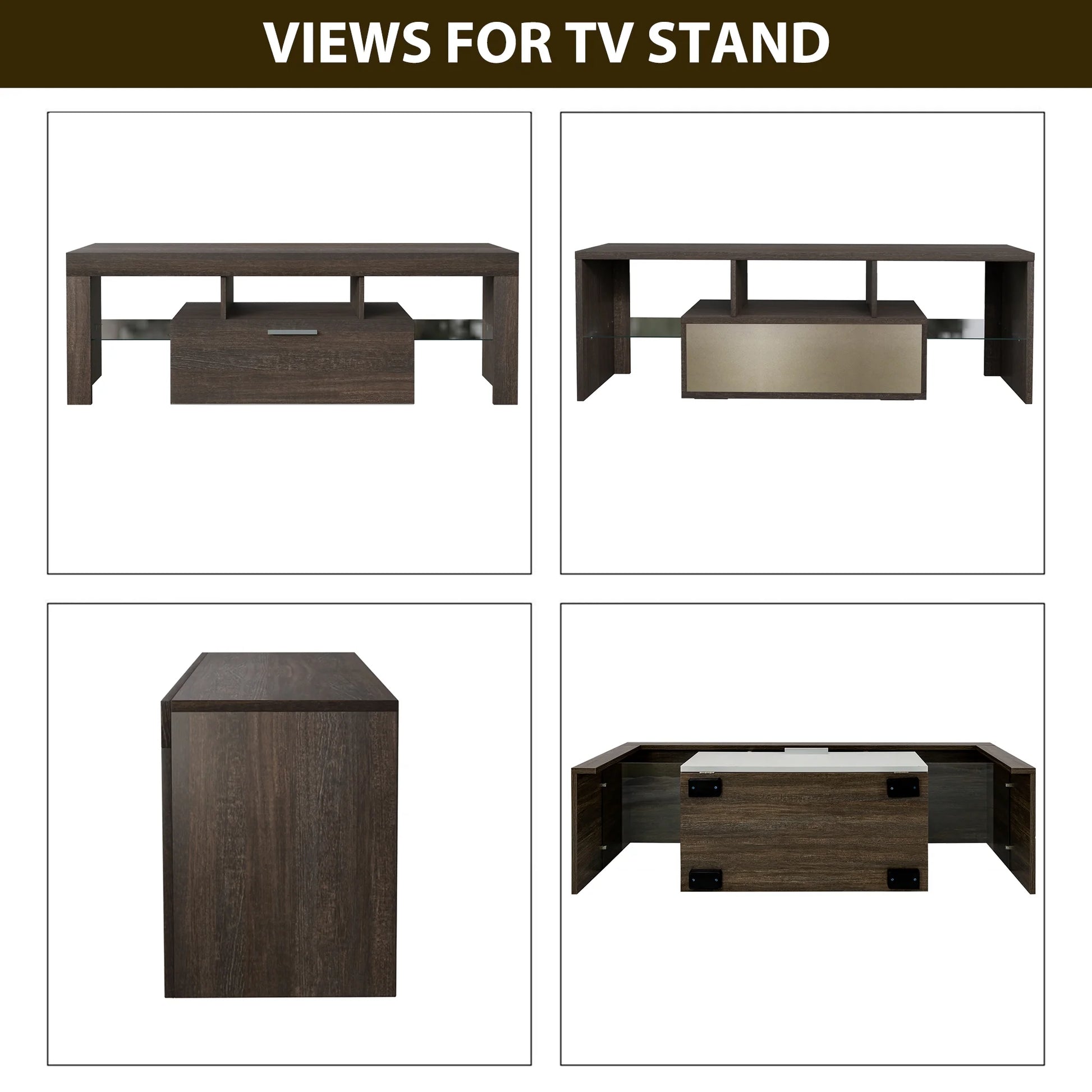 Farmhouse TV Stand for 55 Inch TV, Modern LED TV Stand, Entertainment Center with Storage Cabinet, Glass Shelves for Living Room, Bedroom, Brown