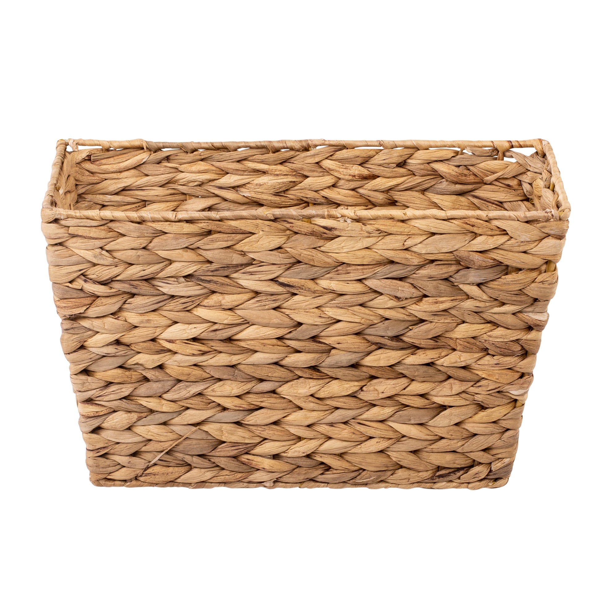 Water Hyacinth Wicker Magazine Storage Basket with Cut-Out Handles, Natural