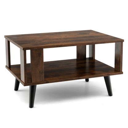 Coffee Table Retro Mid-Century Coffee Table W/Storage Open Shelf Living Room