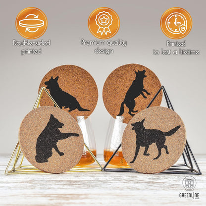 German Shepherd Lovers Cork Drink Coasters - Set of 4 Dog Coasters with Protective Bottom | German Shepherd Decor Coasters for Drinks| Great Gift Idea for German Shepherd Moms & Dads