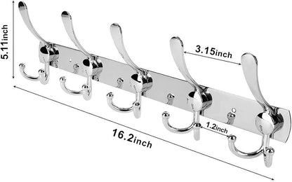 Wall Mount Coat Hook, 2 Pack 15 Hooks Stainless Steel Coat Hangers Rack Robe Hat Clothes Hook Wall Coat Rack Hooks