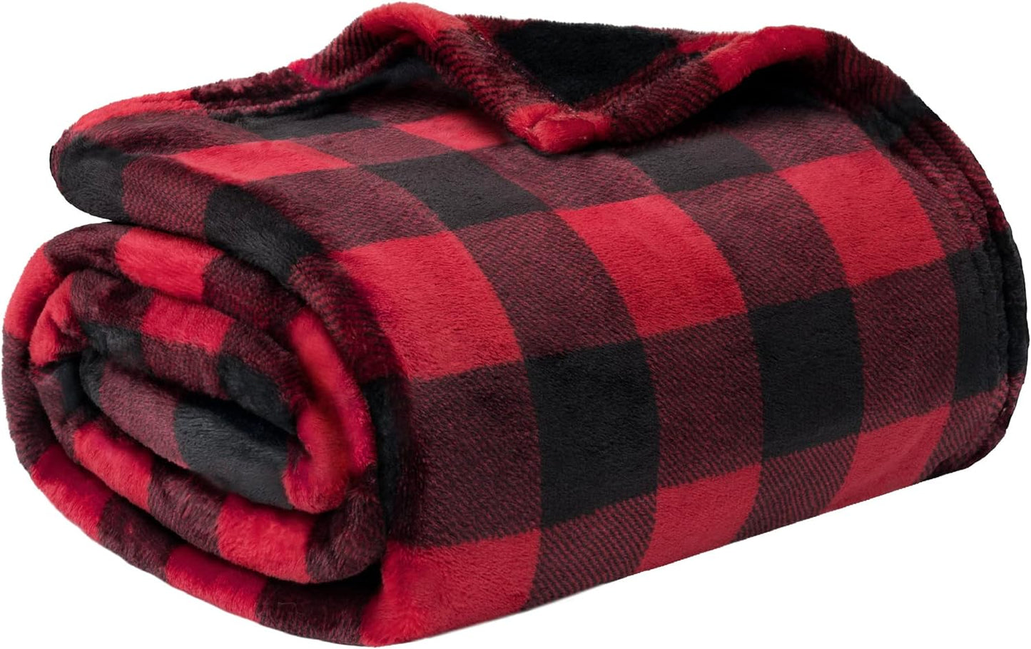 Black and Red Buffalo Plaid Fleece Throw Blanket for Couch, Soft Checkered Flannel Blanket for Sofa, Plaid Christmas Couch Throw Bed, Warm Cozy Decorative Blanket Fall Decor Gift, 50X60