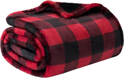 Black and Red Buffalo Plaid Fleece Throw Blanket for Couch, Soft Checkered Flannel Blanket for Sofa, Plaid Christmas Couch Throw Bed, Warm Cozy Decorative Blanket Fall Decor Gift, 50X60