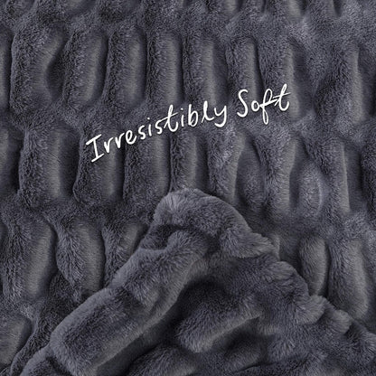 Premium Ruched Faux Fur Throw Blanket - Luxurious, Soft Reversible Mink Blanket - 50" X 65” - Gray