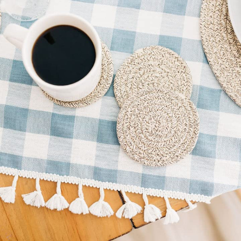 Set of 6 Brown Cute Coasters for Drinks, Absorbent Coasters, Farmhouse Coasters for Coffee Table, Desk Cup Coasters, Rustic Aesthetic Boho Coasters, Moisture Absorbing Woven Coasters