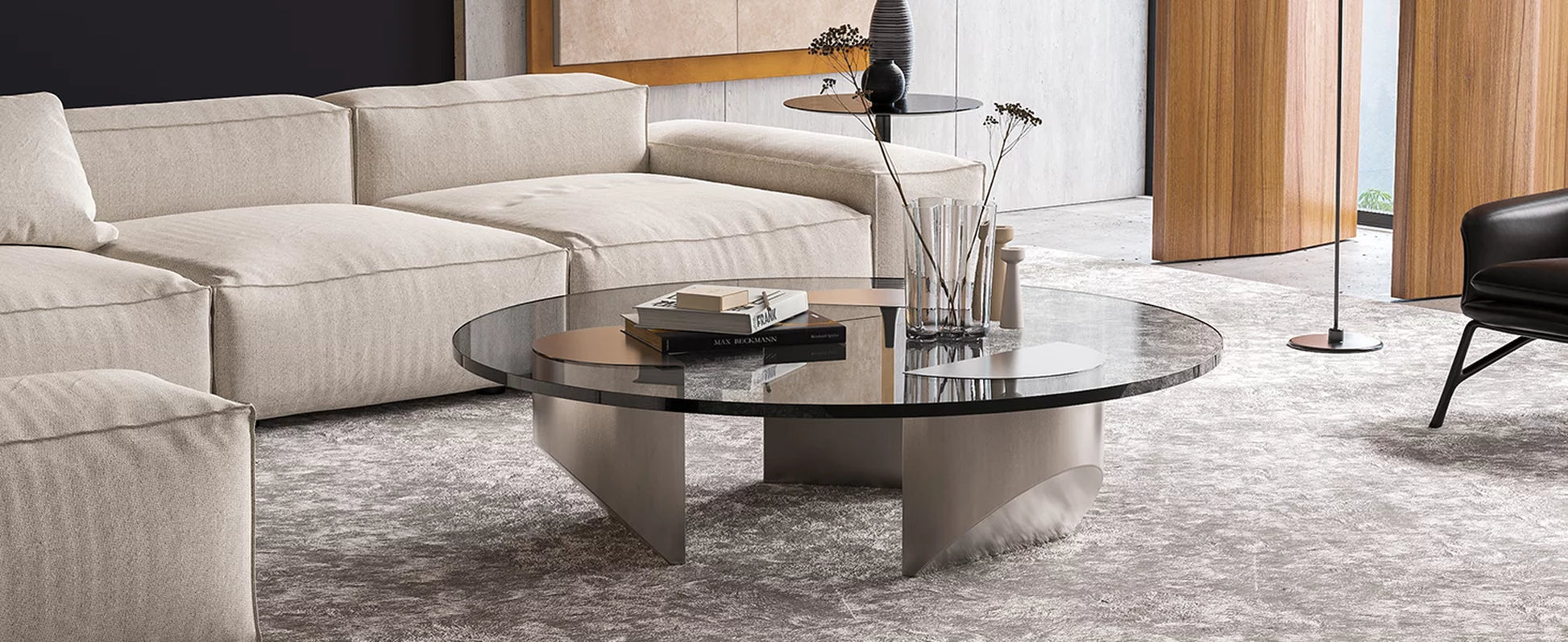 Round Glass Coffee Table, Tempered Modern Coffee Table for Living Room, Office, Black