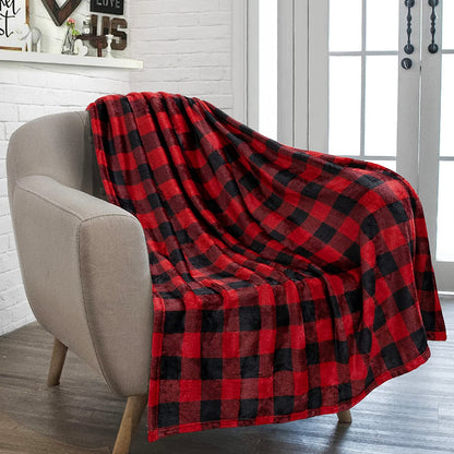 Black and Red Buffalo Plaid Fleece Throw Blanket for Couch, Soft Checkered Flannel Blanket for Sofa, Plaid Christmas Couch Throw Bed, Warm Cozy Decorative Blanket Fall Decor Gift, 50X60