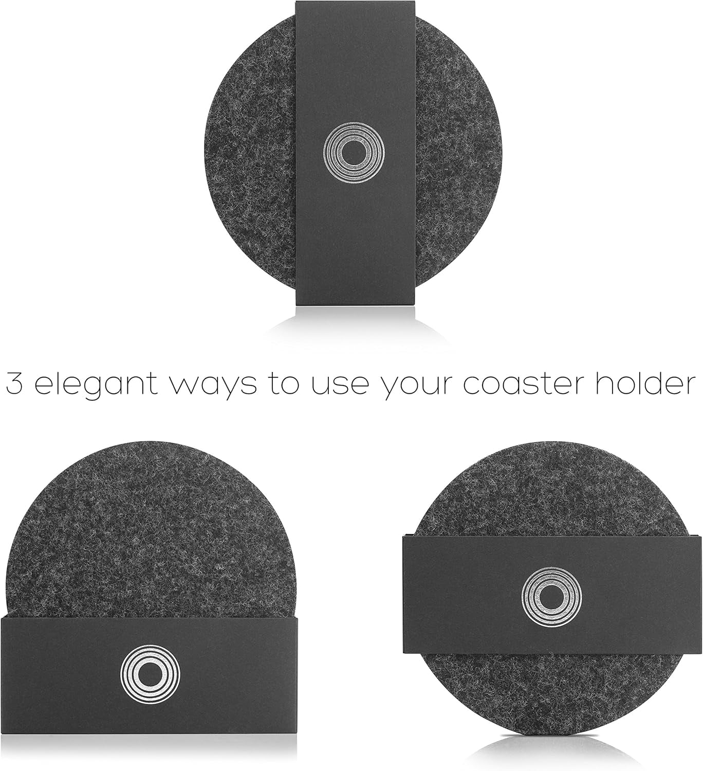 Coasters for Drinks Set of 9, Absorbent Felt Coasters with Double Holder, Unique Phone Coaster, Premium Package, Perfect Housewarming Gift Idea, Protects Furniture (Round, Charcoal)