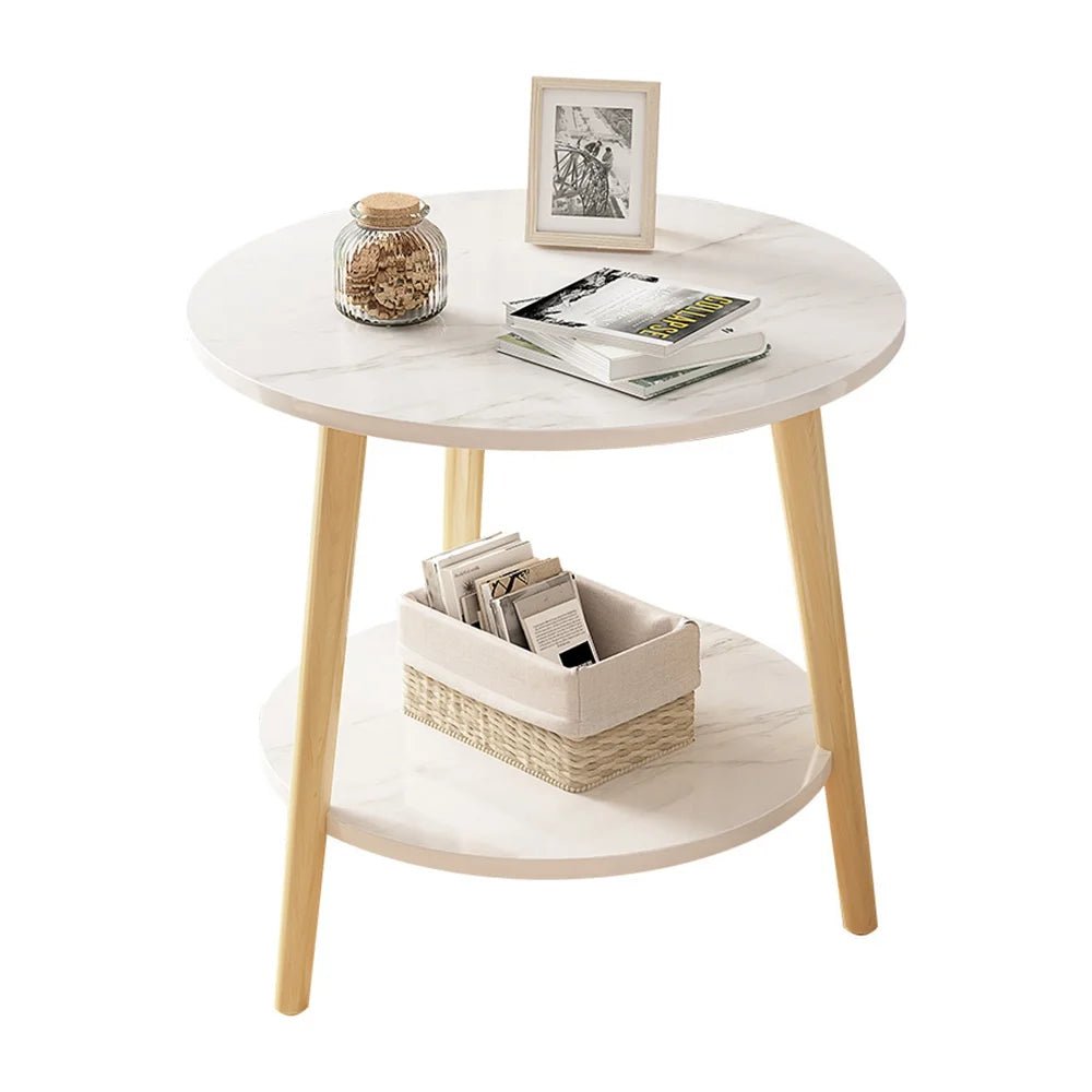 Side Table, 2-Tier round Side Table, End Table, 3 Legged Small Accent Table, 16''Dx18.5''H, White