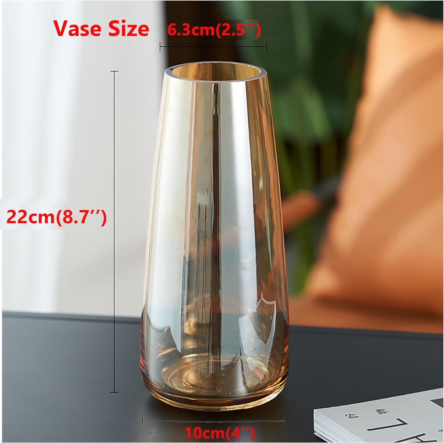 Modern Glass Vase Irised Crystal Clear Glass Vase for Home Office Decor (Crystal Amber)