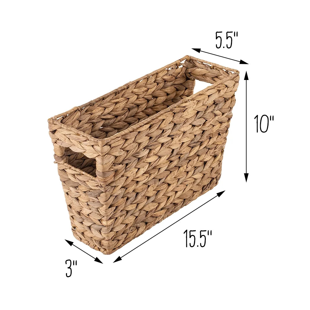 Water Hyacinth Wicker Magazine Storage Basket with Cut-Out Handles, Natural