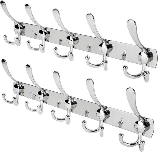 Wall Mount Coat Hook, 2 Pack 15 Hooks Stainless Steel Coat Hangers Rack Robe Hat Clothes Hook Wall Coat Rack Hooks