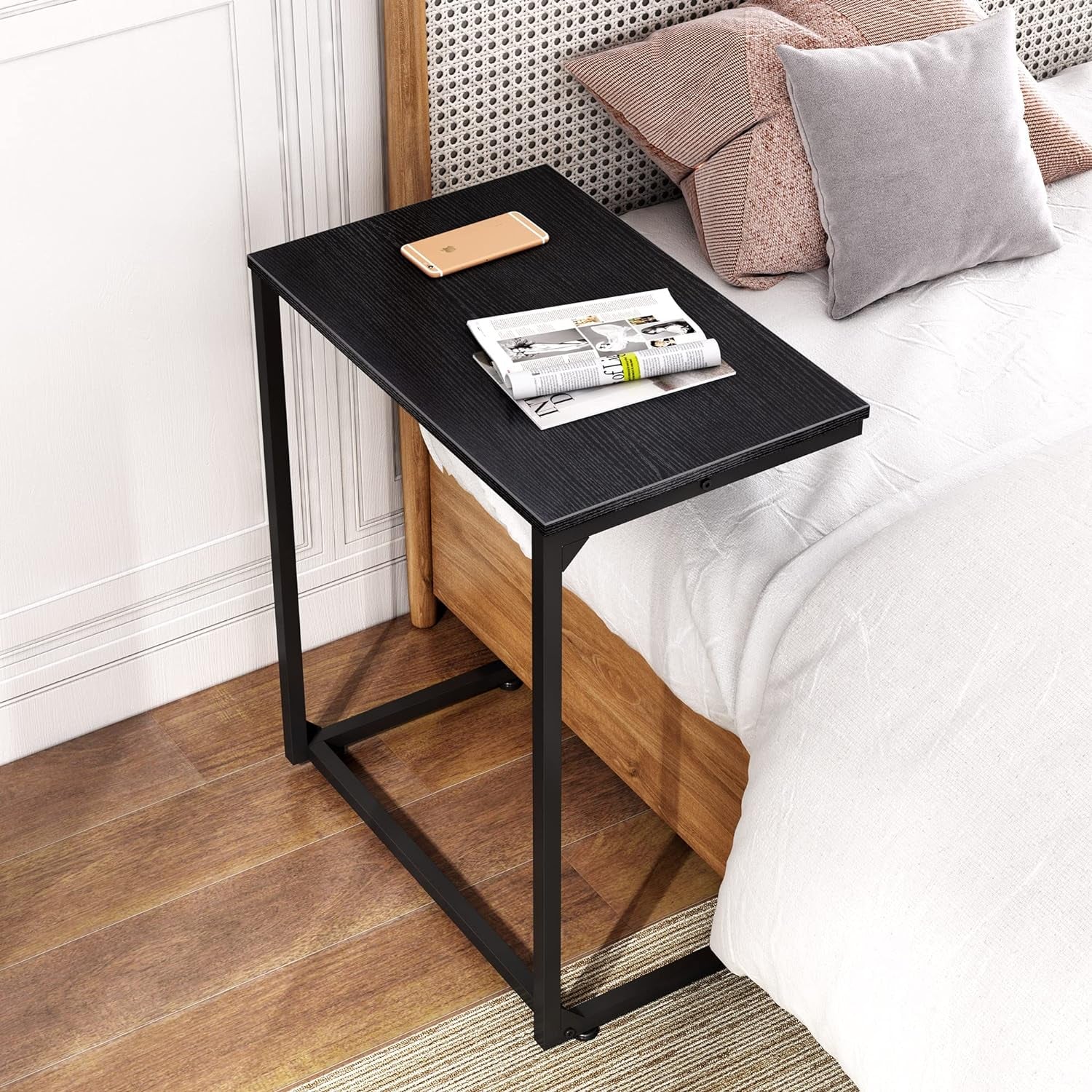 Black C Table, C Shaped End Table for Couch, Narrow Side Table for Living Room, Bedroom, Home Office, Dorm, Black Sofa Table