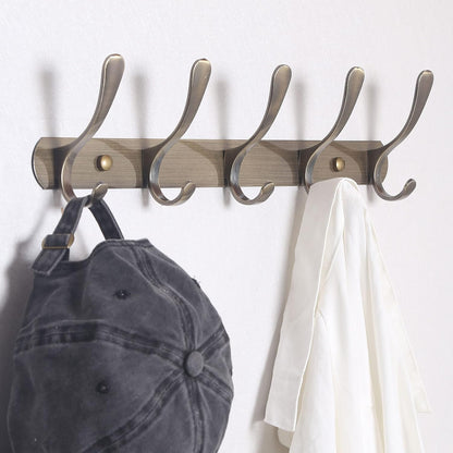 Coat Rack Wall Mount - Modern, Metal Wall Coat Rack with 5 Hooks, Sturdy Wall Hook Rack Rail for Hanging Coat, Jacket, Clothes, Hat, Bronze