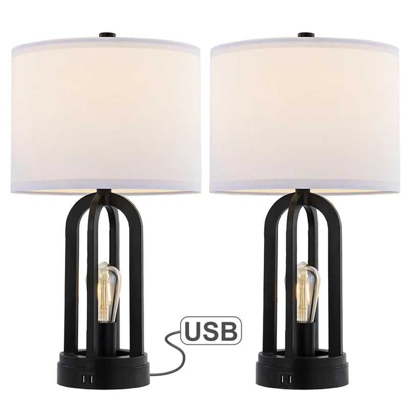 22.75'' Black USB Table Lamp with LED Bulbs