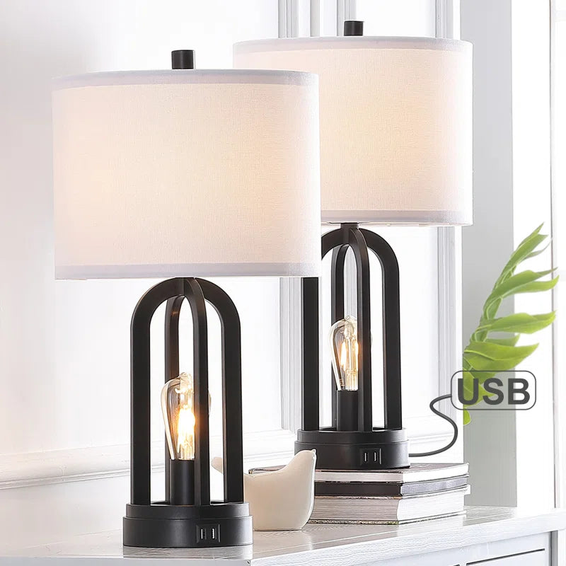 22.75'' Black USB Table Lamp with LED Bulbs