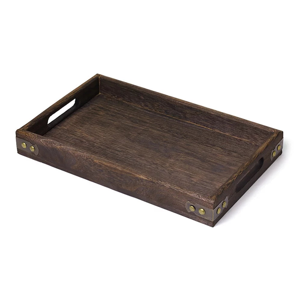 Serving Tray with Handle Rectangular Walnut Butler Breakfast Tray, Tea Tray for Kitchen, Bathroom, Living Room, Bedroom and Outdoor