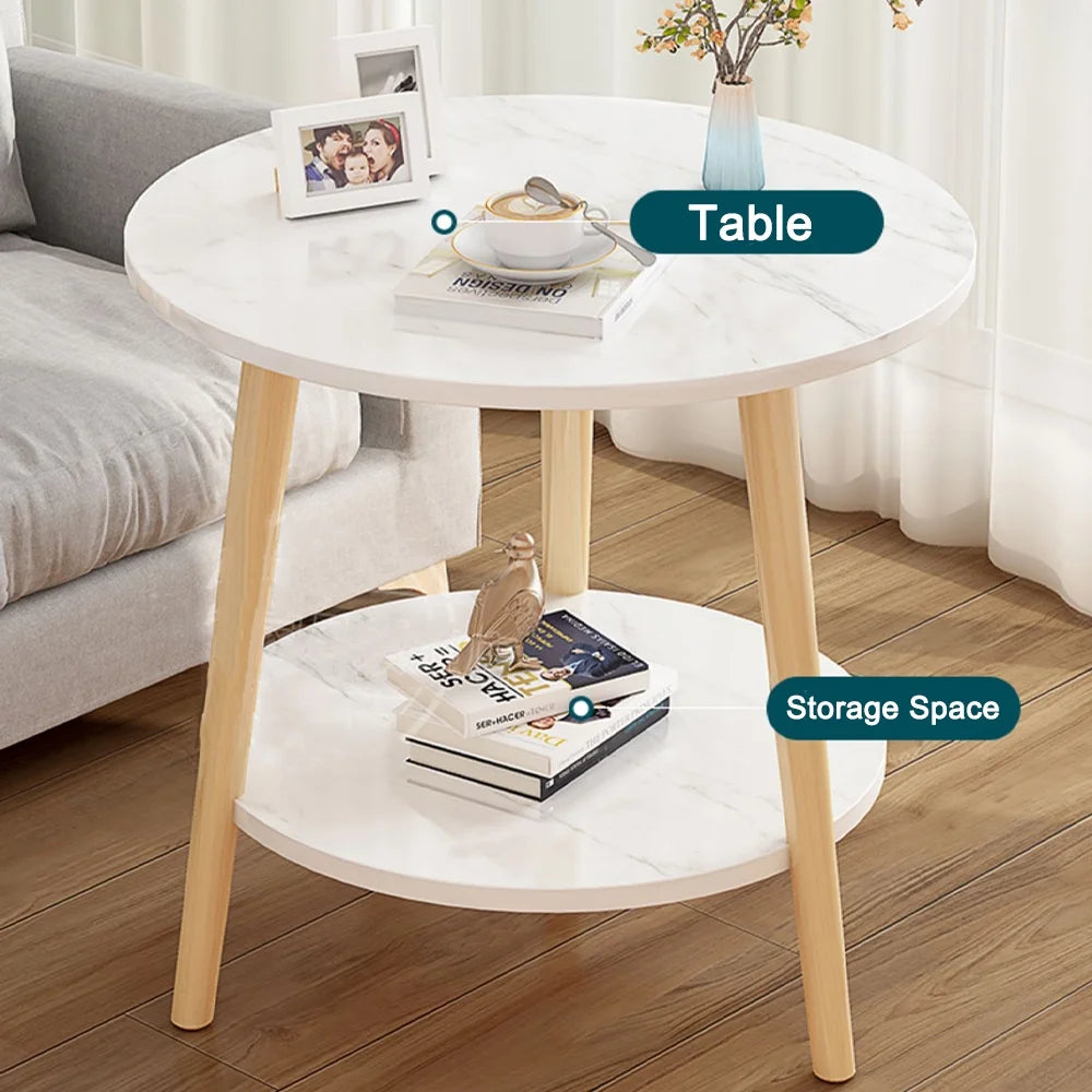 Side Table, 2-Tier round Side Table, End Table, 3 Legged Small Accent Table, 16''Dx18.5''H, White