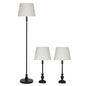 Traditional 3-Piece Lamp Set, Bronze Finish