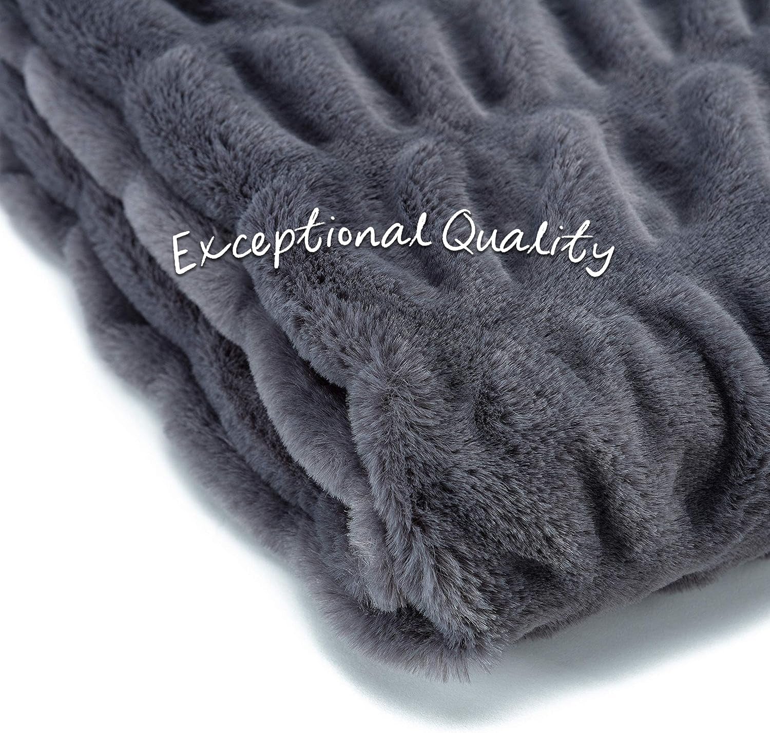 Premium Ruched Faux Fur Throw Blanket - Luxurious, Soft Reversible Mink Blanket - 50" X 65” - Gray