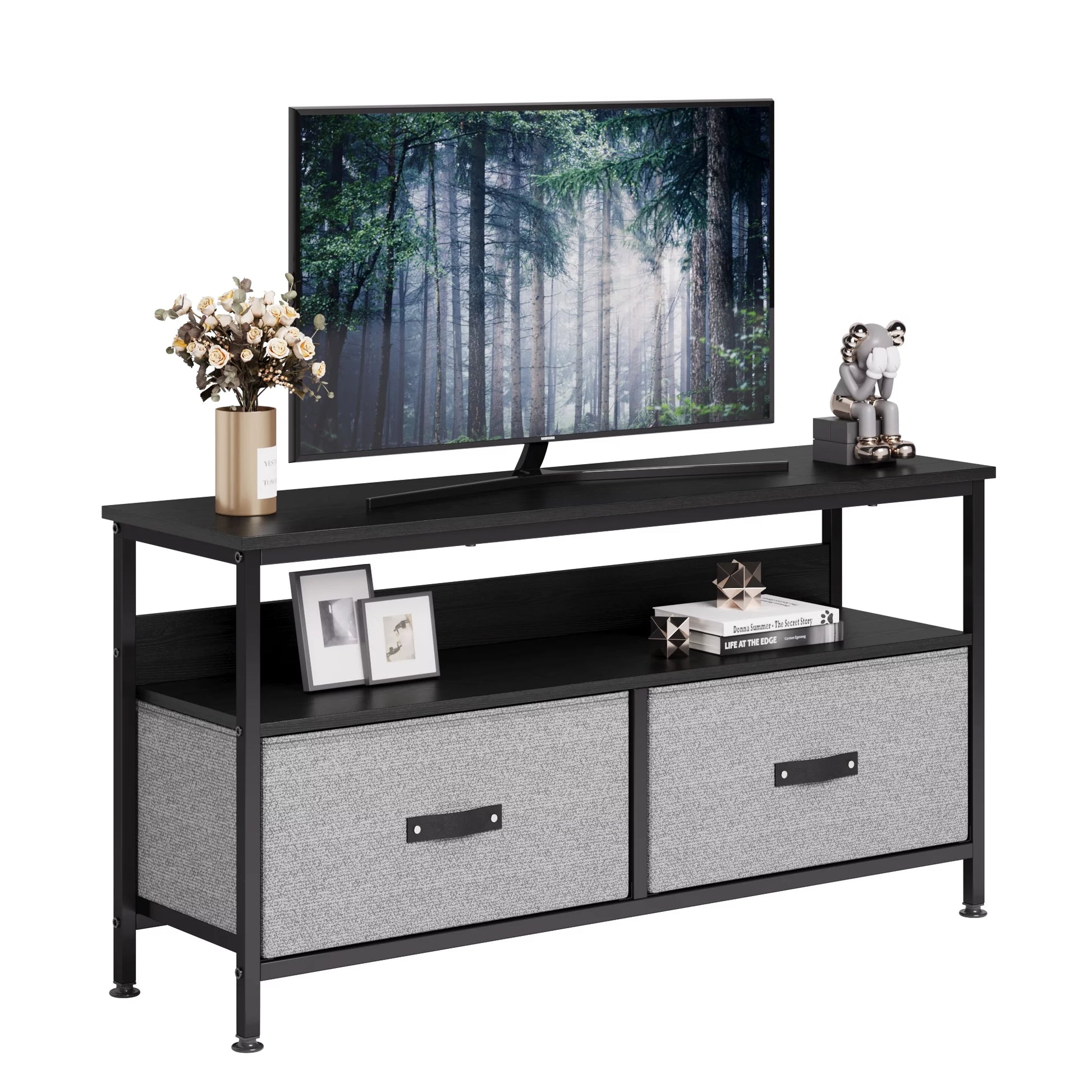 Dresser TV Stand 2-Drawers, 50 Inch TV Stand for Bedroom Small TV Stand Dresser with Shelves, TV & Media Console Table Furniture