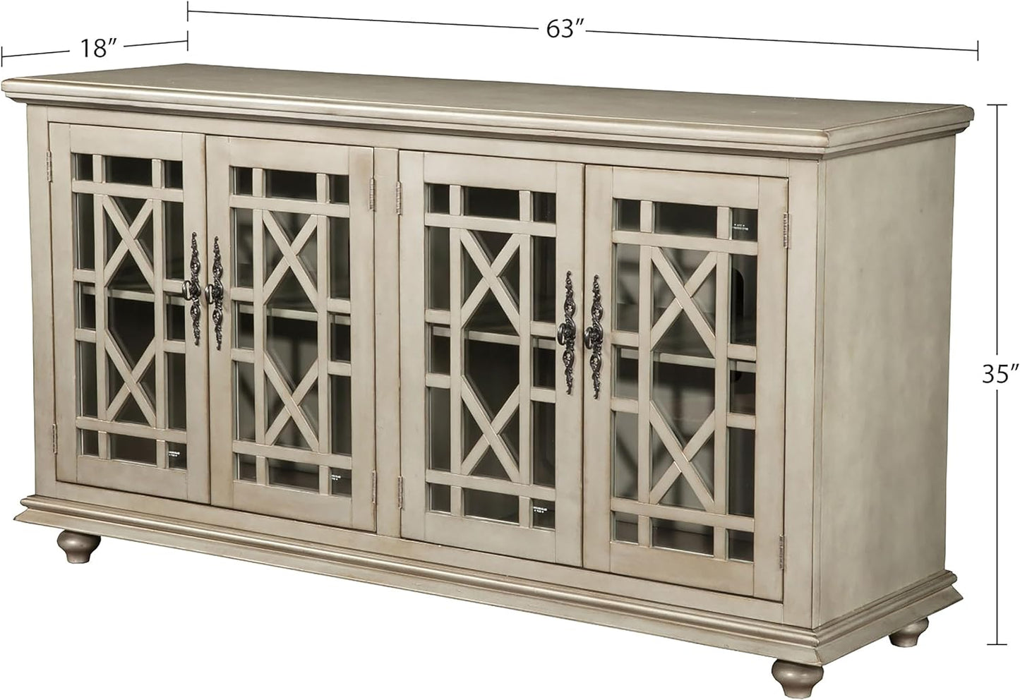 Elegant TV Stand, 63 in X 35 in (W X H), Antique Silver