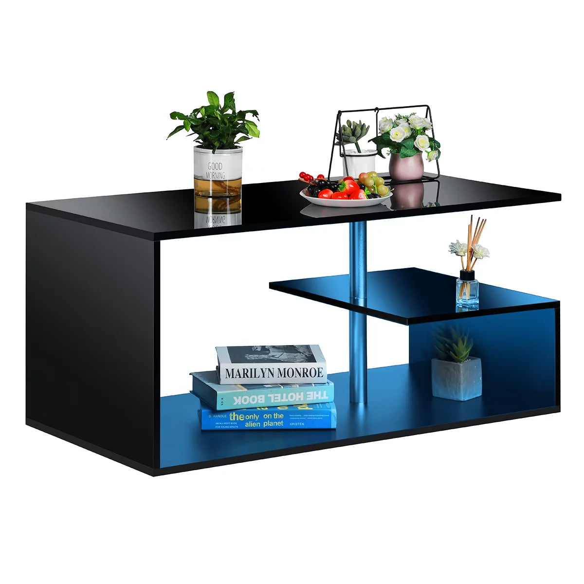 Hommpa Coffee Table with Storage & Display Shelves LED Coffee Table Center Cocktail Table for Living Room