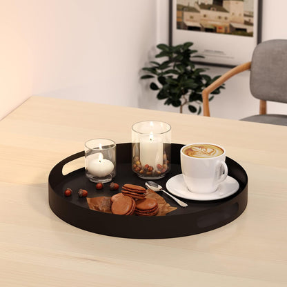 Modern round Decorative Iron Tray - Black 13" Coffee Table Serving Tray with Handles,Decorative Tray for Perfume,Vanity Counter Bathroom Tray