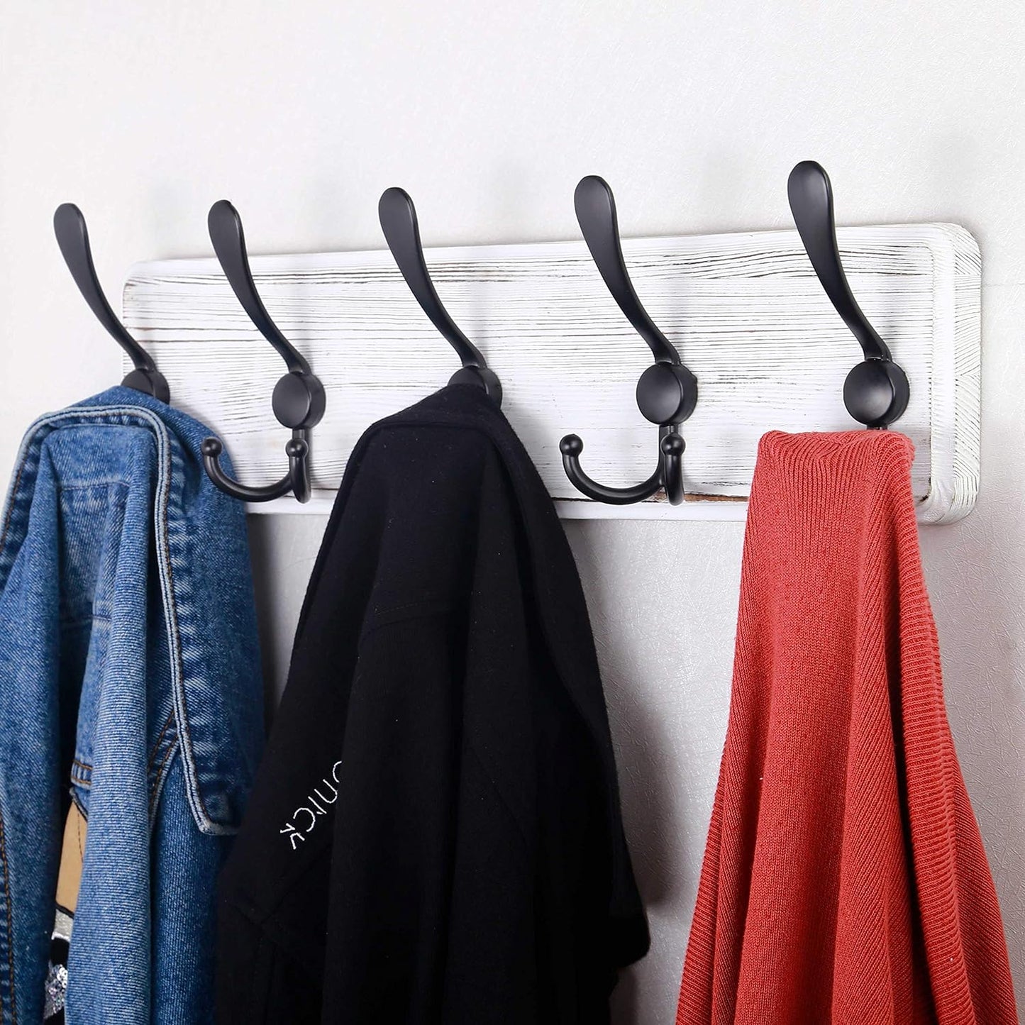 Rustic Wall Mounted Coat Rack: Pine Real Wood Plank Wall Coat Rack with 5 Triple Hooks, Farmhouse Coat Hanger Wall Mount for Hanging Backpack Jacket Coat Hat,Pack of 2