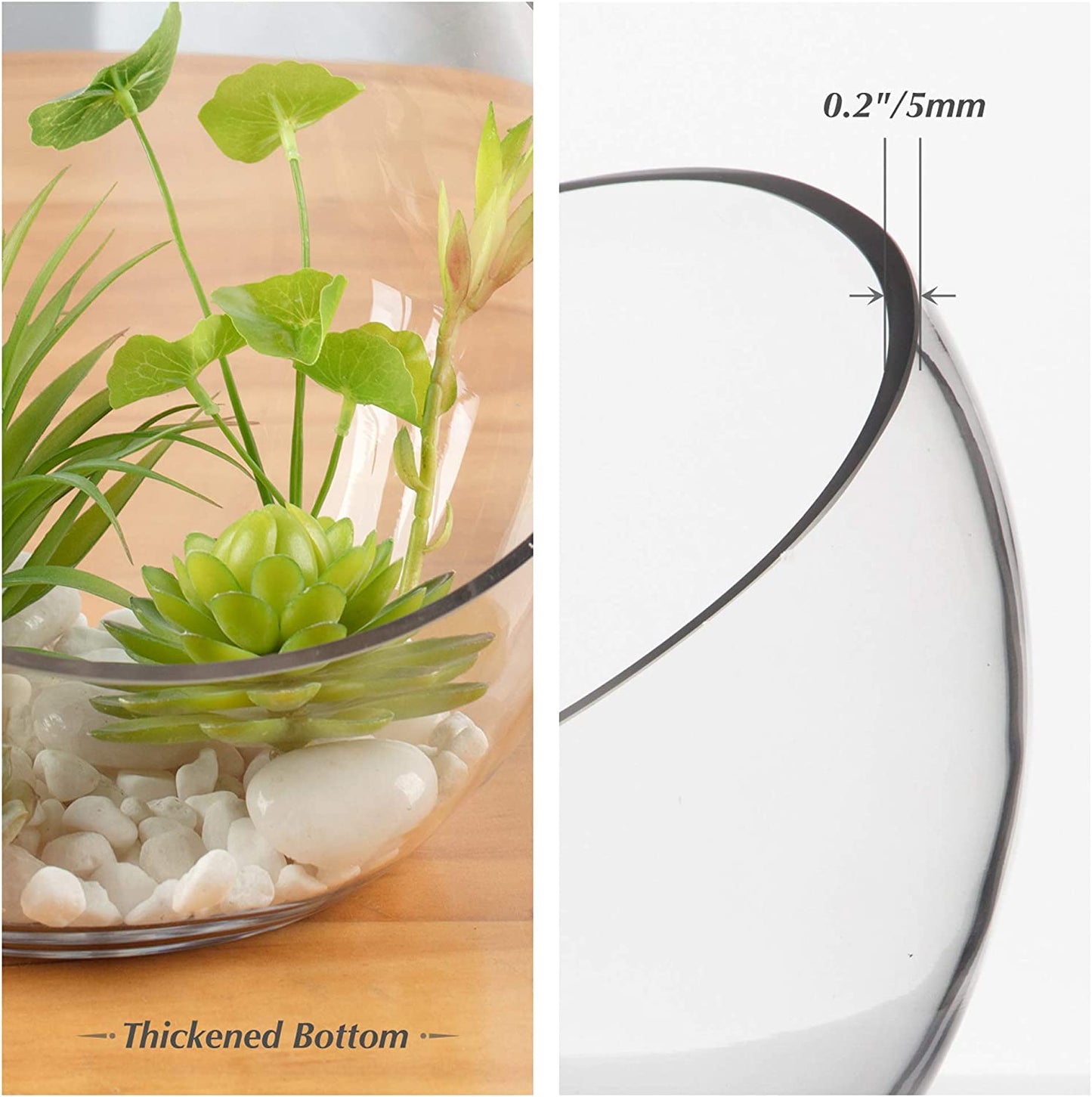 Clear Slant Cut Bowl Glass Vase, Glass Terrarium, Candy Dish, Glassware, Slant Open: 7". Height: 6" X 2.7". Base: 4" (1 Piece)