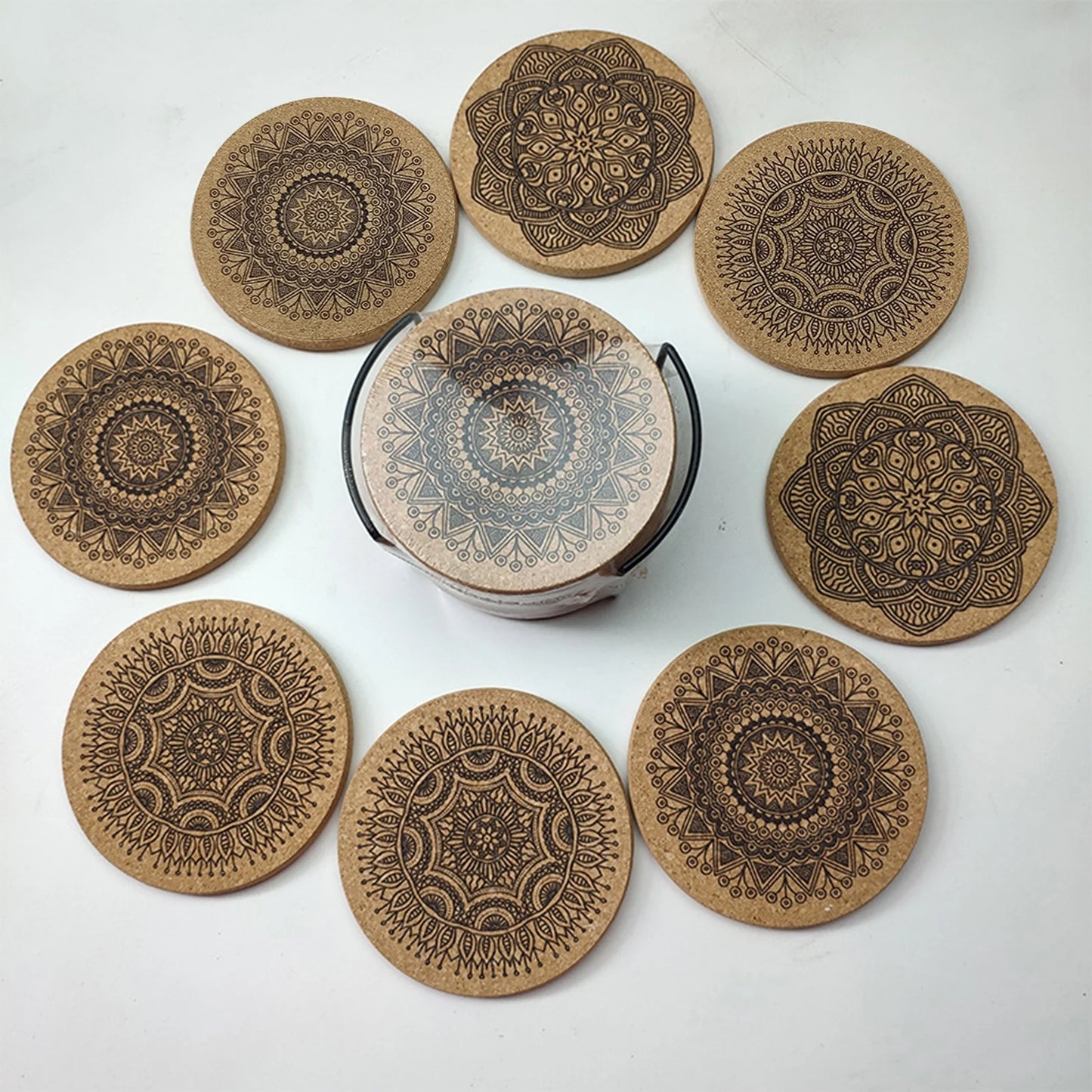 Cheers US 6Pcs/Set Cork Coasters for Drinks with Metal Holder round Drink Coaster Thick Absorbent Heat-Resistant Saucer - Used for Cold Hot Beverages Glasses Mugs Cups Plants Apartment Decor