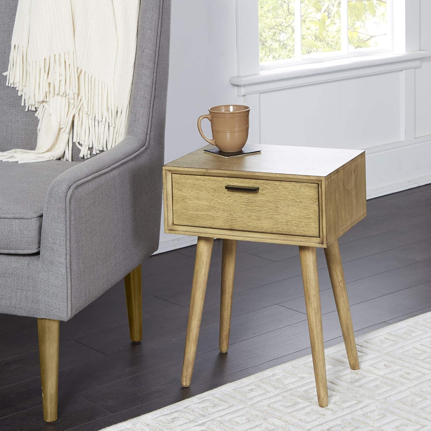 Olsen Mid Century 1-Drawer Accent Table, Oak